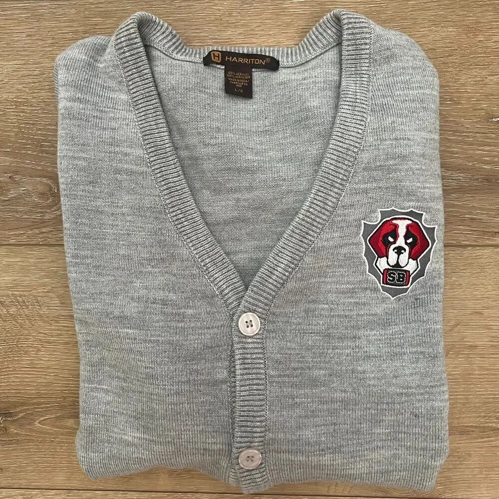 Harrington Oversized‎ Dad Cardigan with Patch Gray Size Large